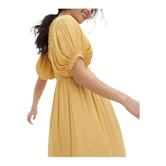 Hatch Elia Yellow Puff Sleeve Smocked Maternity Midi Dress Size L NWT - Picture 5 of 14